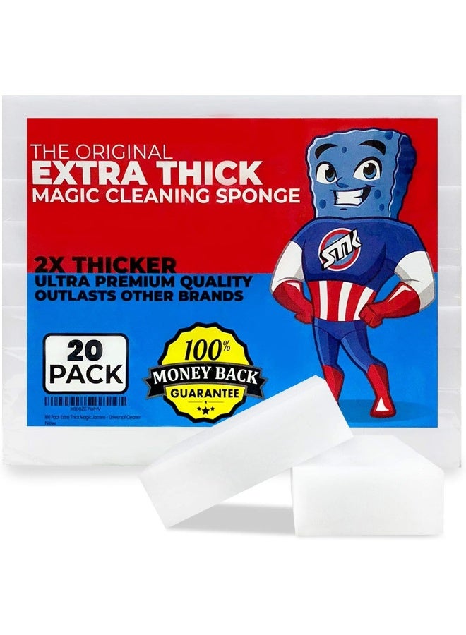 STK 20 Pack Extra Thick Magic Cleaning Pads - Eraser Sponge for All Surfaces - Kitchen-Bathroom-Furniture-Leather-Car-Steel - Just Add Water to Erase All Dirt - Melamine - Universal Cleaner - Image 1